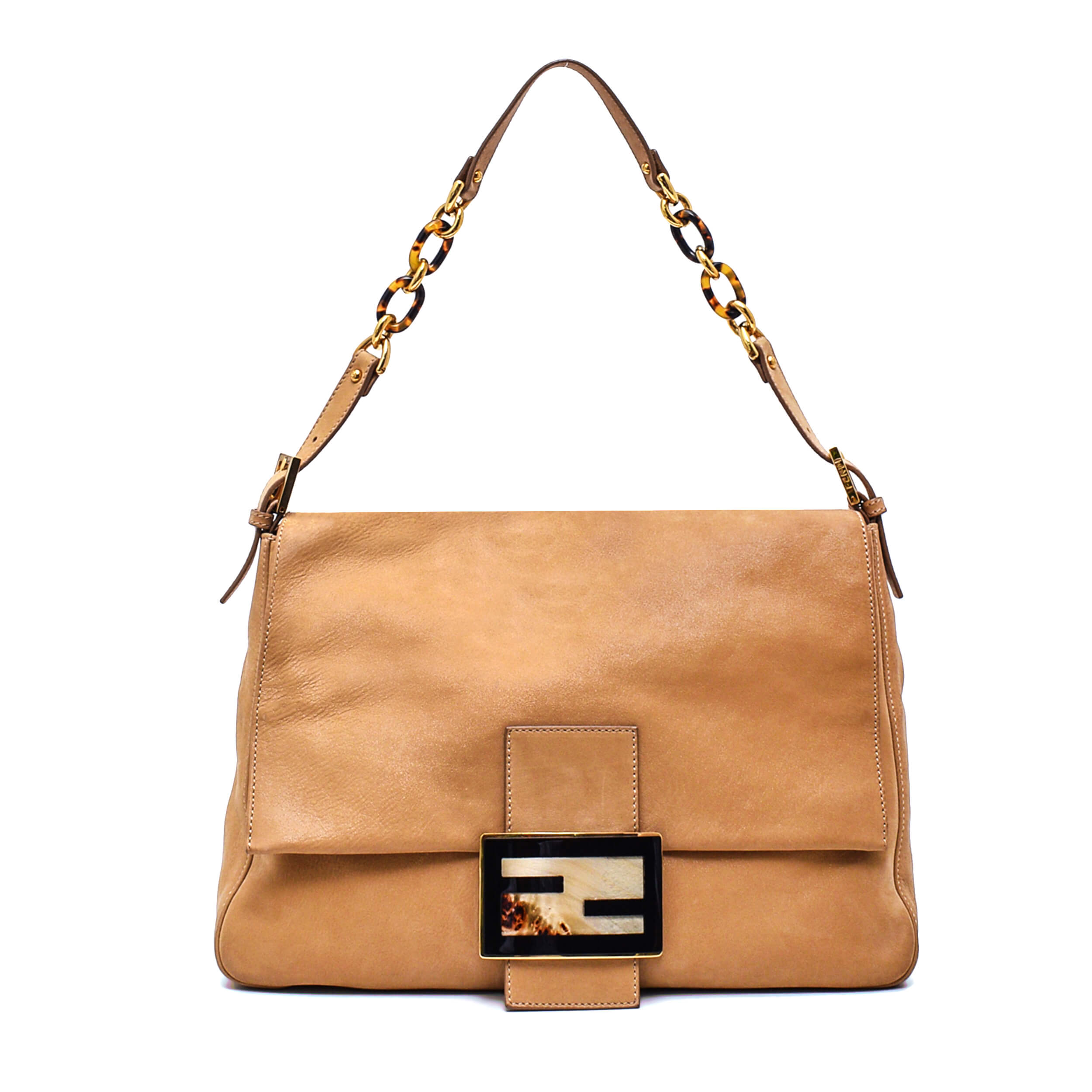 Fendi - Beige Nubuck Leather FF Bone Chain Hobo Bag 